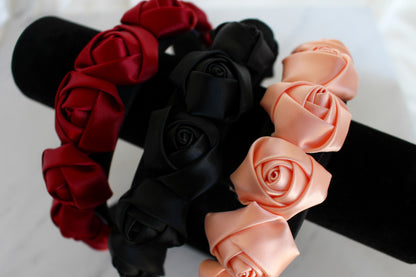 Handmade Satin and Velvet Rose Headbands