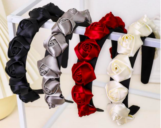 Satin and Velvet Rose Headbands Set