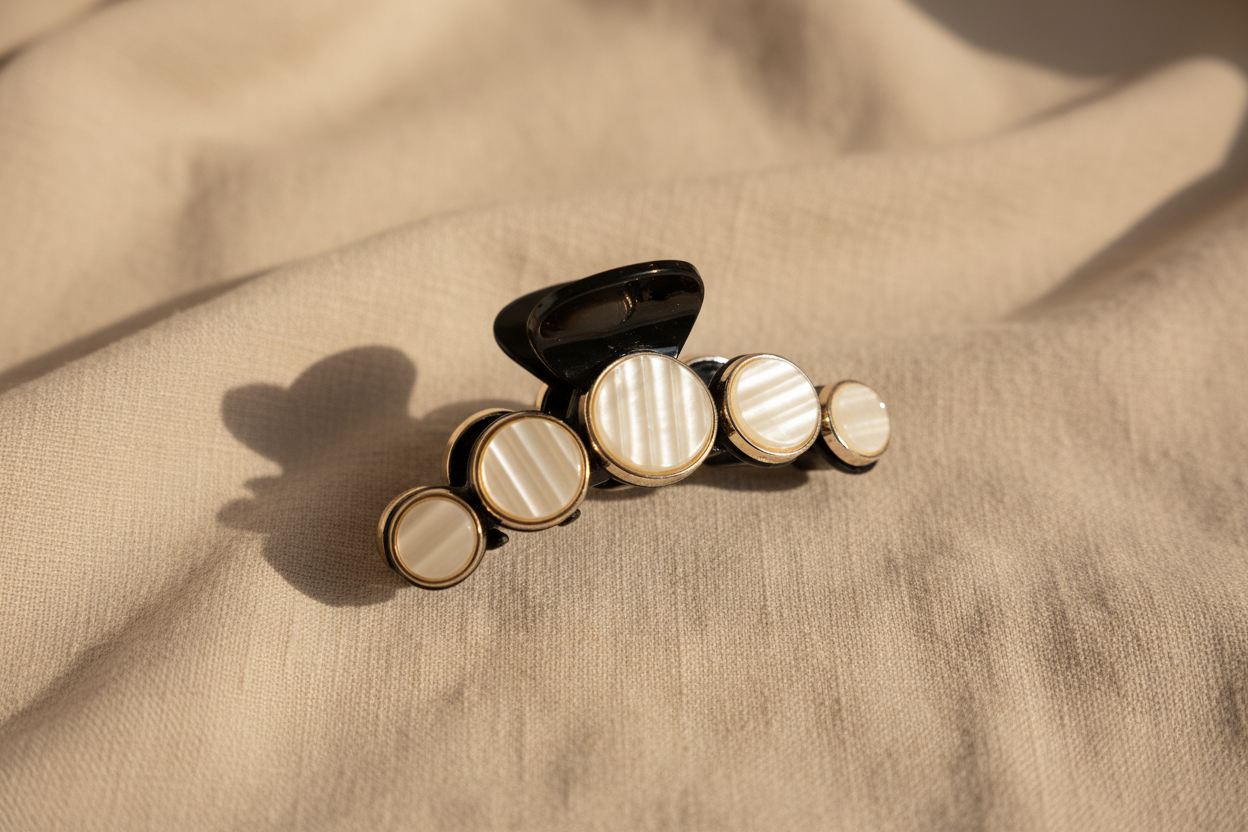Pearl Disc Claw Clip - Linen Background